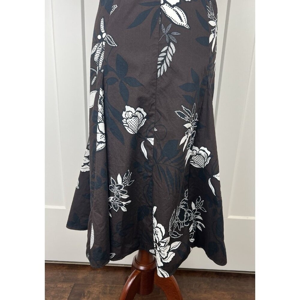 Talbots Fit & Flare Dress 12 Brown Cream Floral Faux Wrap Belted Midi - Picture 6 of 10